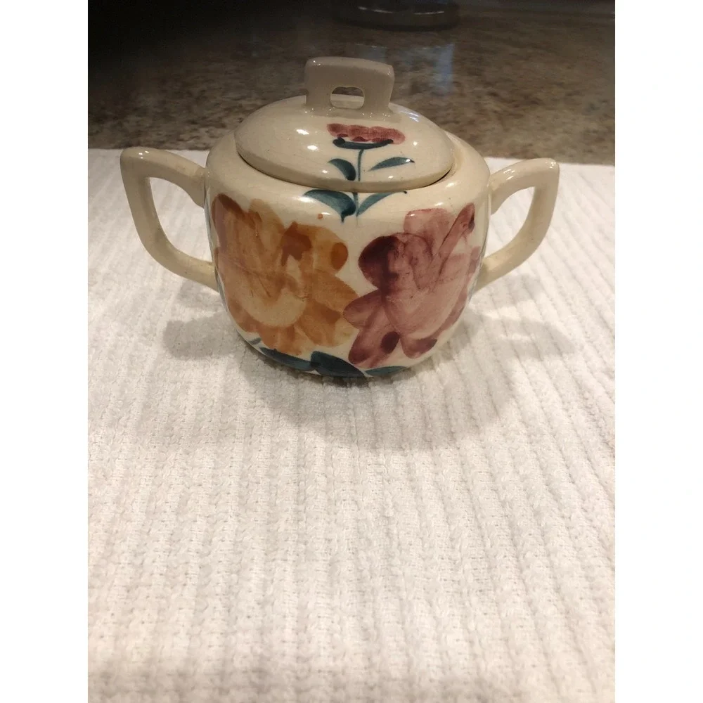 Vintage Made In Japan Sugar Bowl With Lid Flower Pattern Crazed